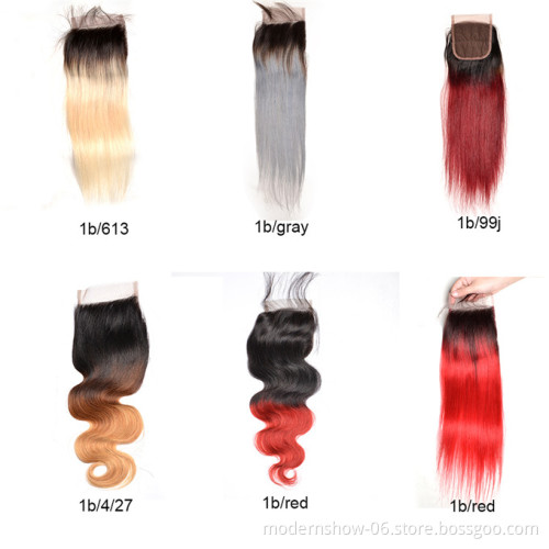 Brazilian Ombre Color Human Hair 1B/99J, 1B/Gray, 1B/613# Highlight Color , 1B/purple Human Hair 3 to 4 Bundles with Closure